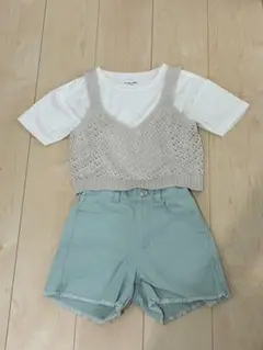 ニットビスチェ+ショートパンツ3点Set