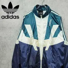 アディダス adidas 刺繍 ナイロンジャケット マルチグリーン 90s 古着