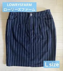 【LOWRYS FARM】ストライプ柄 タイトスカート ネイビー L ストレッチのサムネイル