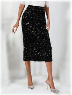 スパンコール 黒タイトスカート パーティー・フォーマル Mサイズ