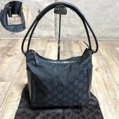 本物☆グッチ GG柄 ナイロンキャンバス ワンショルダーバッグ トートバッグ 黒