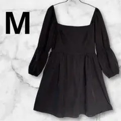 古着⭐️黒いスクエアネックワンピース M 100%ポリエステル ブラック