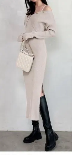 ニットワンピース ベージュ ピンク