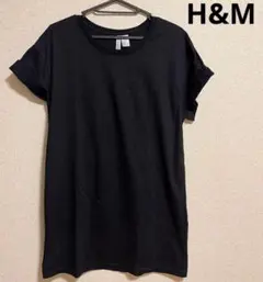 H&M DIVIDED ロング丈半袖Tシャツ ブラック Sサイズのサムネイル