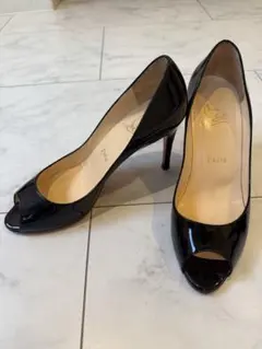 美品 Christian Louboutin ブラック オープントゥ ハイヒール