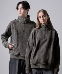 CLELヘビーウェイトヴィンテージデザインハーフジップXS ブラウン系