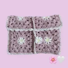 ブックケース　花　マルチケース　ブックカバー　ピンク　ラメ 編み物 ハンドメイド