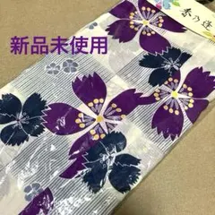 【新品未使用】浴衣(帯なし/単品)香乃逢 白地 ストライプ 桜柄 匿名即日発送のサムネイル