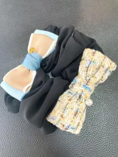 限定品　ブルーベージュツインリボンシュシュ