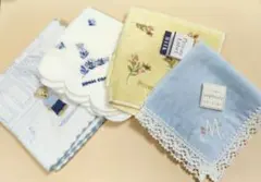 タオルハンカチ４枚(ウェッジウッド、ロイヤルコペンハーゲン　他)新品難あり