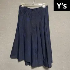 Y’S ネイビー 変形スカート　アシンメトリー　草木柄