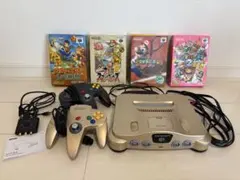 ニンテンドー64 ゴールド 本体＋ソフト4本セット 動作確認済み　コンバーター付