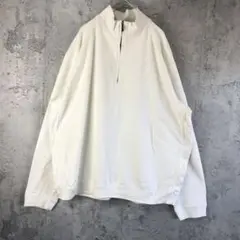 Y2986古着　トレーナー　スウェット　ワンポイント　ハーフジップ　白　無地
