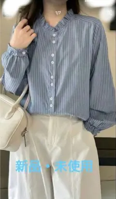 週末sale！【新品・未使用】【SHEIN】フリルネック長袖ブラウスのサムネイル
