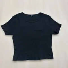 UNIQLO 黒 リブ半袖Tシャツ