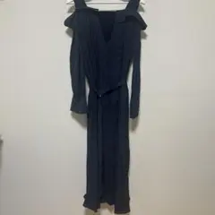 【2/10値下】COCODEALニットレイヤー楊柳サテンスリットフレアワンピース