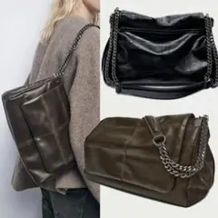 ZARA フラップロッカーショルダーバッグ ユナバッグ チェーンバッグ　ブラウン