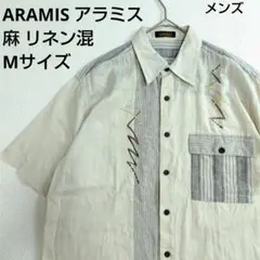 ARAMIS　アラミス　麻混　リゾートシャツ　パーチワーク風　半袖　ベージュ　Мのサムネイル