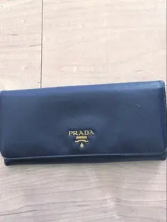 PRADA プラダ 長財布 リボン サフィアーノ ネイビー パスケース付き