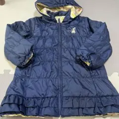 kp フリル付きネイビーコート　リバシーブル　うなぎ刺繍