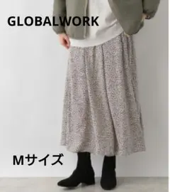 GLOBAL WORK　ピーチサテンフレアワイドパンツ　アイボリー　レオパード