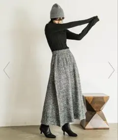 メイソングレイ　ラメシャギーニットフレアスカート　手洗い可能　シルバー　M