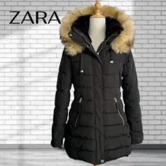 【極美品✨】ZARA ダウンジャケット　ファー付き　黒　Sサイズ　ボア付き