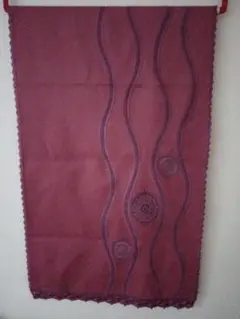 波模様着物 ショール ウール レース 花 ワイン