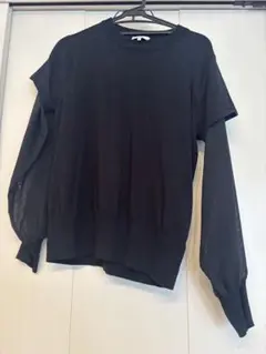 【クリーニング済】HYKE 黒 長袖クルーネックセーターシアースリーブ 2サイズ