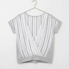 テチチ　ストライプ柄 切り替え 半袖カットソー グレー×ホワイトa2730のサムネイル