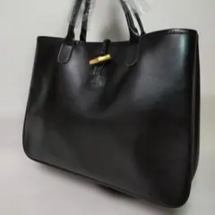 美品 ロンシャン ロゾ レザートートバッグ ブラック 楕円ロゴのサムネイル