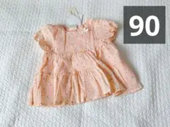 新品　プティマイン風　半袖チュニック　半袖トップス　オレンジ　花柄　90cm