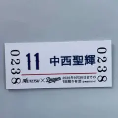 名鉄✕中日ドラゴンズ コラボ硬券入場券 中西聖輝 選手