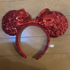 ミニーマウス風赤いスパンコールカチューシャ