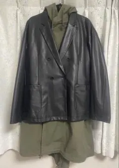 80’s 90’s ミリタリーコート レザーコートジャケット2点セット 古着