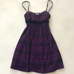 y2k キャミワンピース　チェック　ベロア　パープル　ミニ　フェアリーグランジ