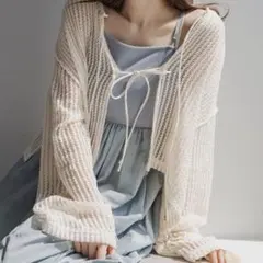 Kastane リボン2way カットレースカーディガン ショート ホワイト S