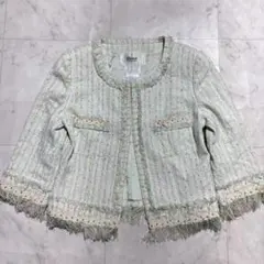 【美品】Rene TISSUE社　ツイード ジャケット　36 グリーン