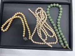 ネックレス まとめ売り 3点 グリーンストーン風 パール調 ヴィンテージ