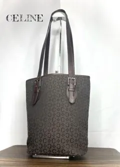 美品★ CELINE セリーヌ　トートバッグ　Cマカダム　キャンバス　レザー　茶