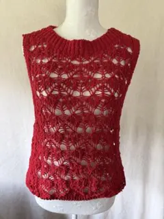 ZARA クロシェ編み ベスト レッド XS - メルカリ
