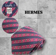 ※レア物 エルメス ネクタイ ストライプ柄 動物柄 パンダ シルク フランス製