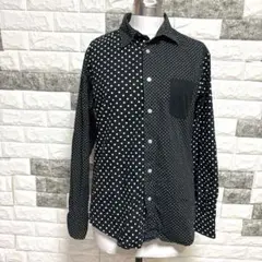 美品【ユナイテッドアローズ】長袖シャツ ドット柄 水玉模様 Lアシンメトリー