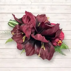フラダンス髪飾り　ヘアクリップ　グラジオラス　ボルドー
