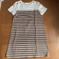 SHEIN 半袖ワンピース　白×茶　ボーダー