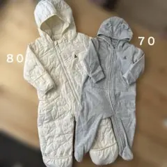 GAP フード付きロンパース 2点セット アイボリー グレー