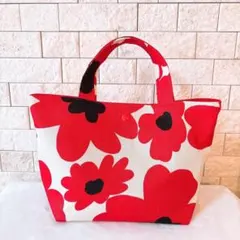 No.319ランチバッグ/ミニトート/手提げかばん/北欧調レッド