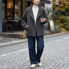 未使用級✨ FRAMeWORK ピンチェックバルカラーショートコート ブラウン framework】23AW ピンチェックバルカラーショートコート - メルカリ