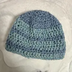 ハンドメイド 編み物 クラッシャーハット ビーニー ボーダー