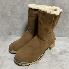 訳あり未使用 ショートブーツ（42）ボア切り替えムートンブーツ スエード調